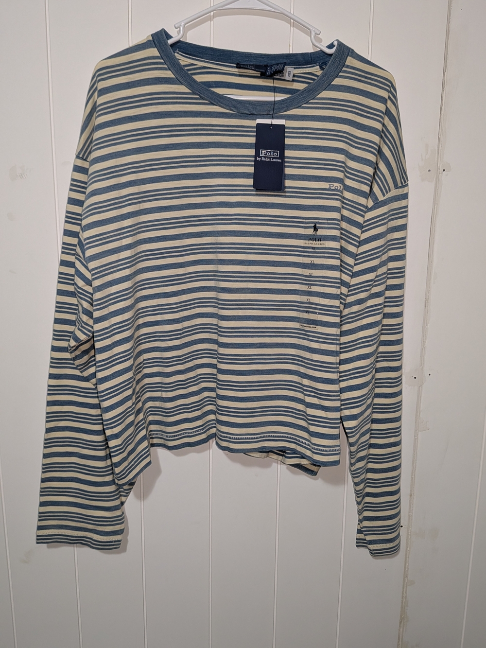 Ralph Lauren Blue and White Striped Long-Sleeve Crop Tee